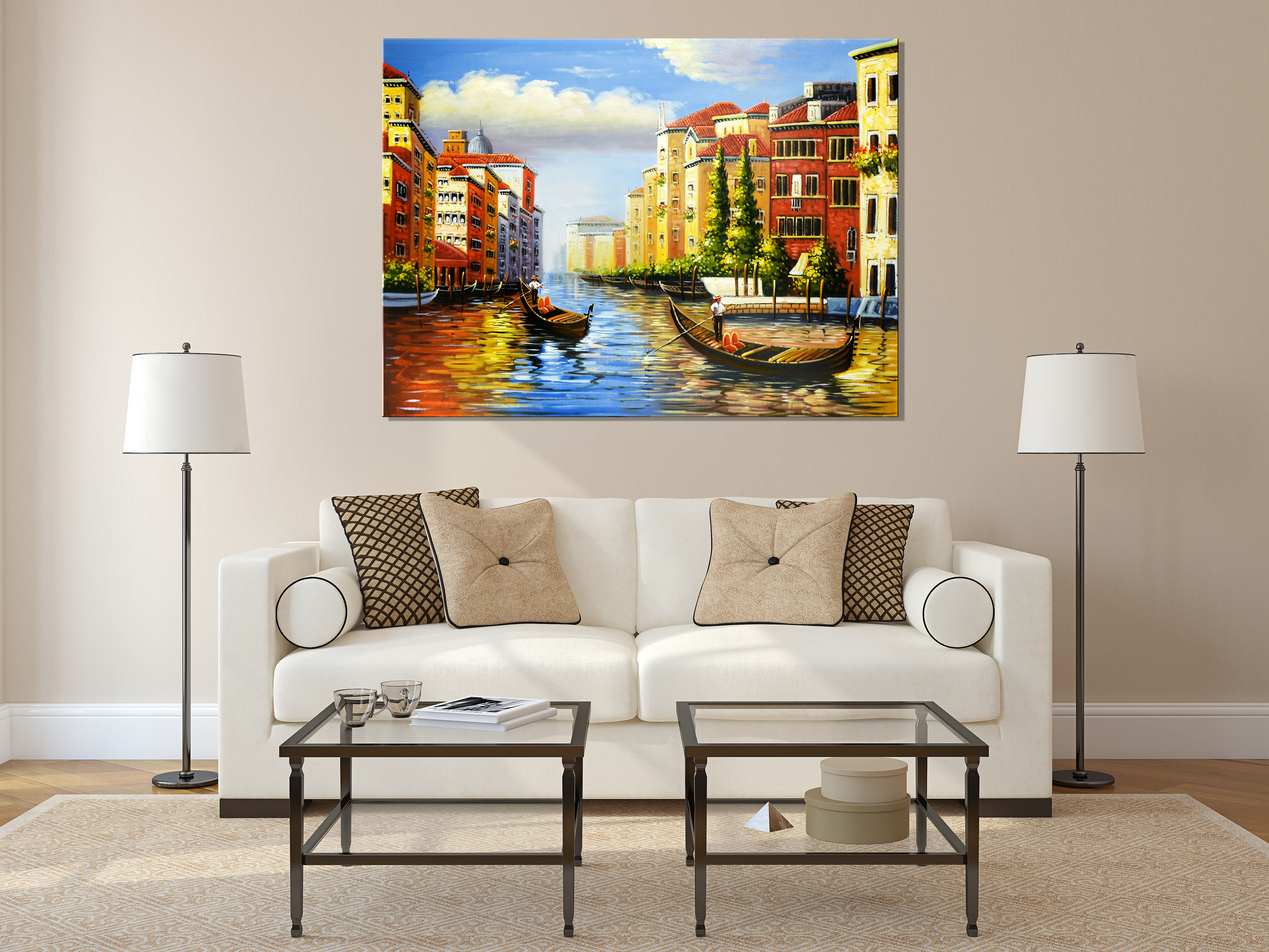 Hand-painting Colorful Venice Houses Lake And People Oil Painting Oversize Study - Click Image to Close